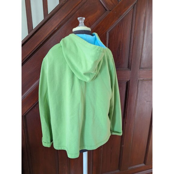 Quacker Factory Green Hoodie Jacket W/ Rhinestone Blue Trimmed Zipper Womens L - Picture 4 of 5